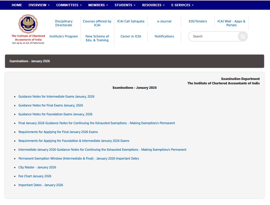 ICAI CA January Exam 2026: ICAI CA जनवरी 2026 एग्जाम के लिए रजिस्ट्रेशन शुरू, देखें अपडेट